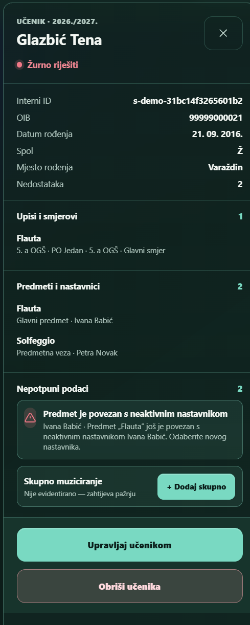 Mobilni prikaz podataka nastavnika i učenika
